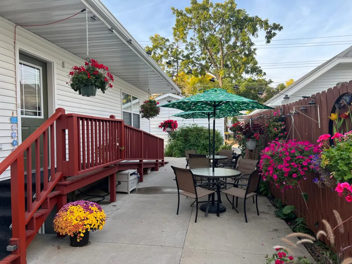 Patio area at Rochester Mennonite Guest Home in summer
